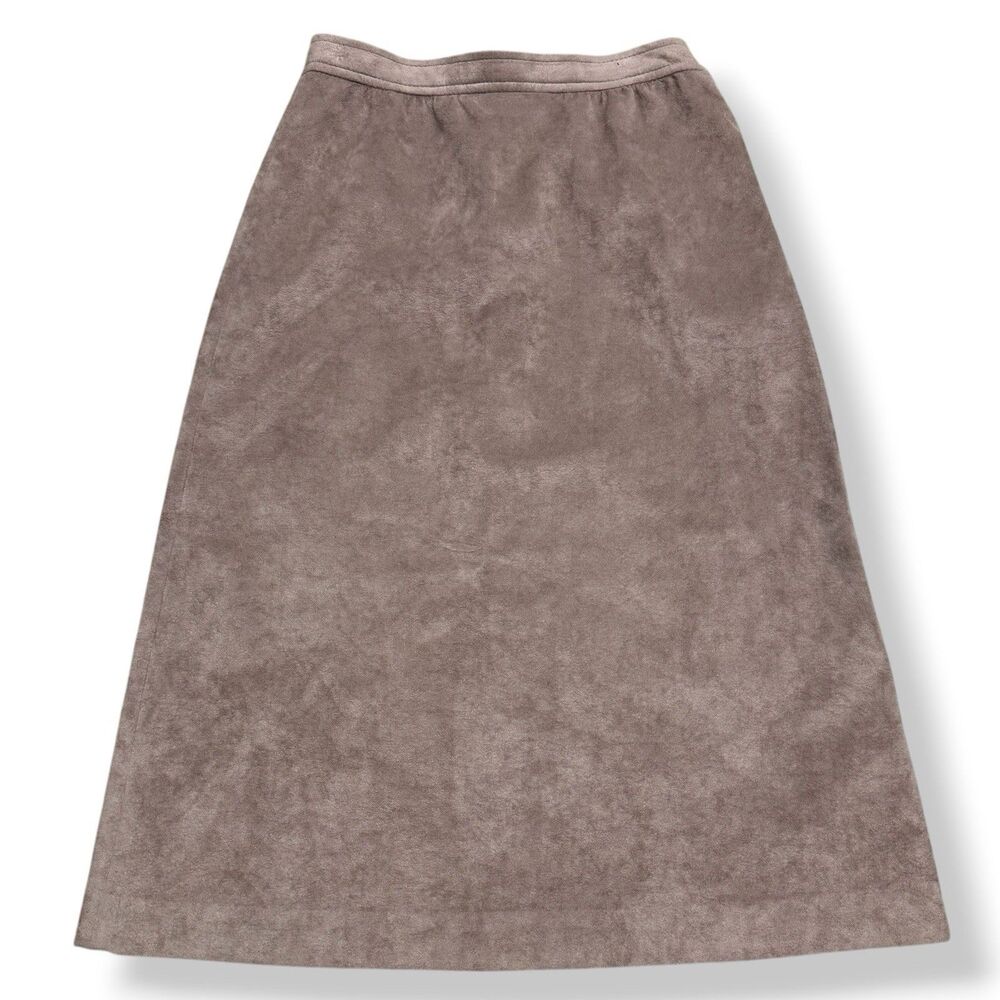 VTG Lillie Rubin Womens Samuel Robert Faux Suede Midi Skirt Beige XS S Mauve